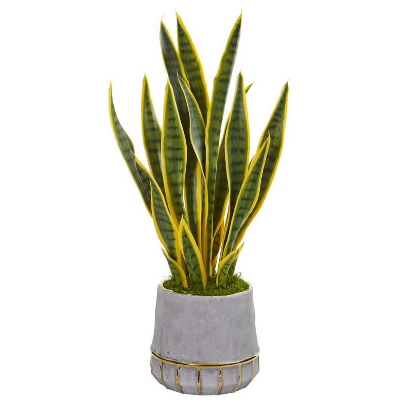 30"  Sansevieria Artificial Plant in Stoneware Planter