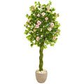 6' Rose Artificial Tree in Sand Stone Planter
