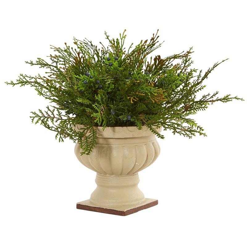 15" Cedar and Blueberry Artificial Plant with Planter
