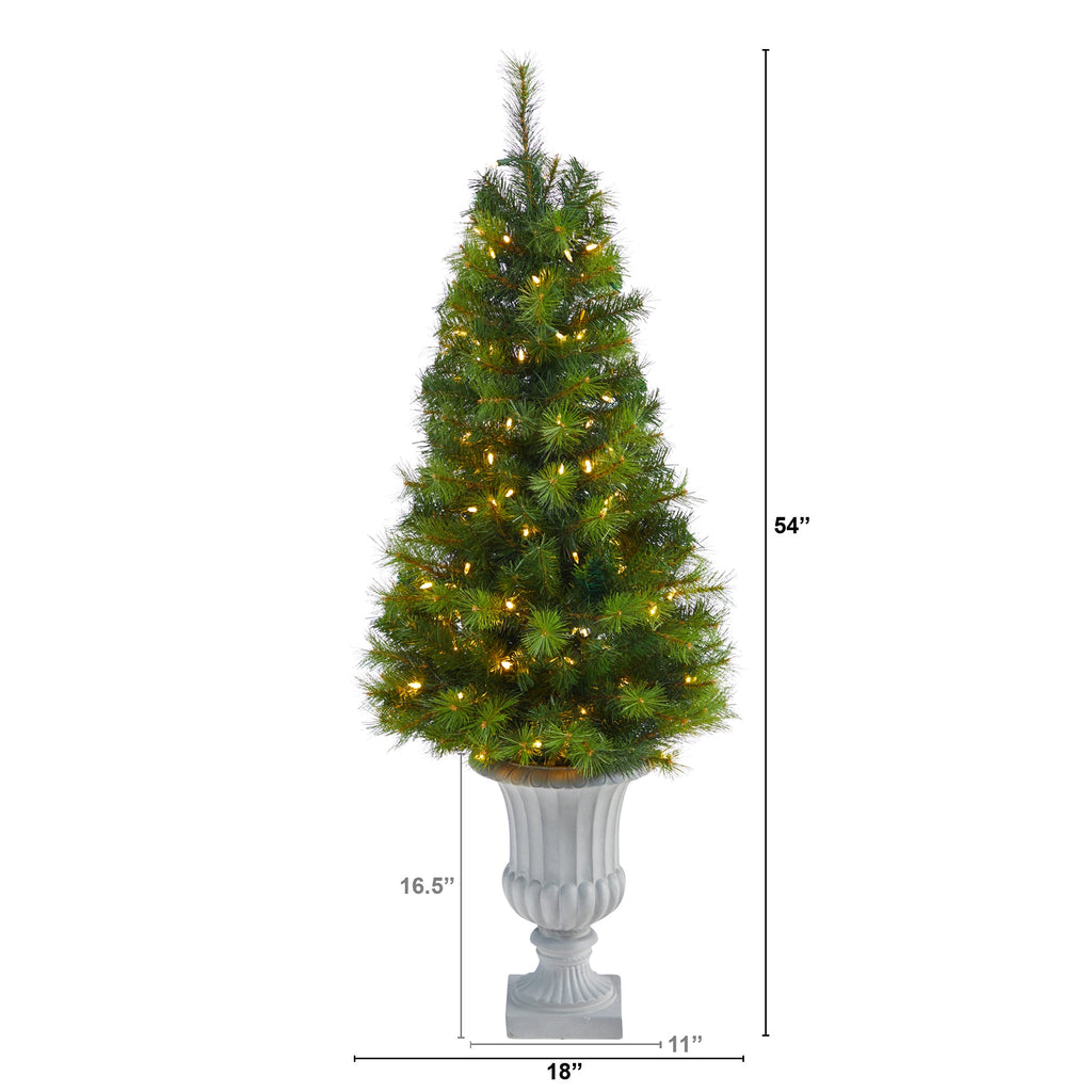 4.5' Green Valley Pine Artificial Christmas Tree w/ 100 Warm White LED Lights