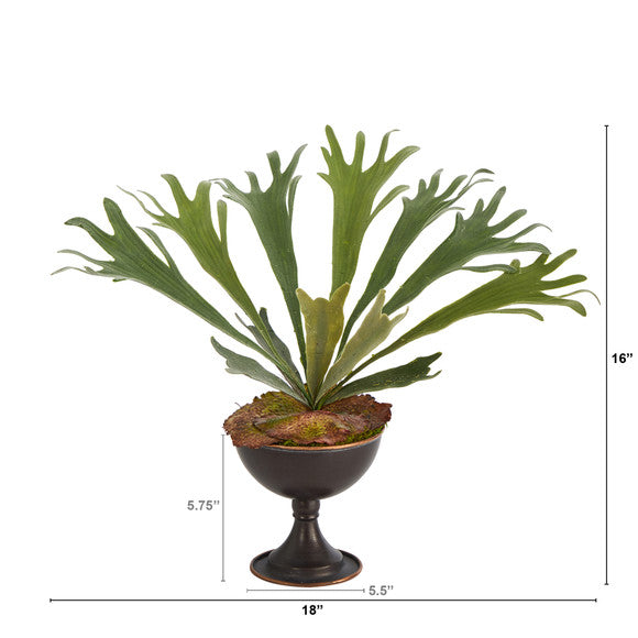 18" Staghorn Artificial Plant in Metal Chalice