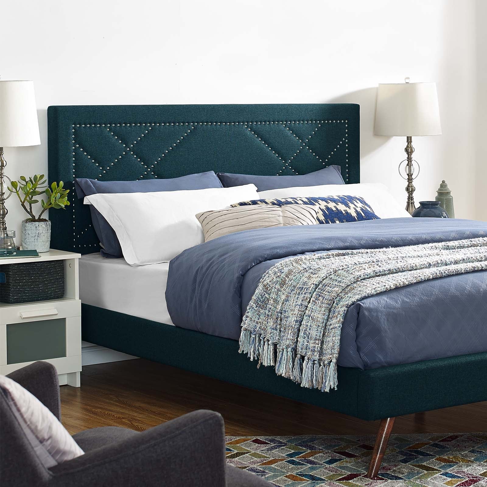 Reese Nailhead Upholstered Linen Fabric Full / Queen Headboard by Modway