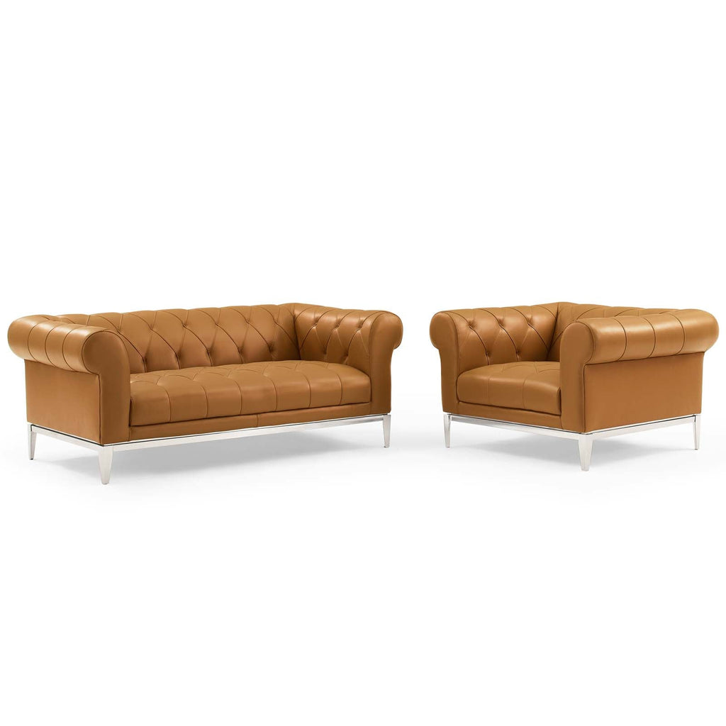 Idyll Tufted Upholstered Leather Loveseat and Armc