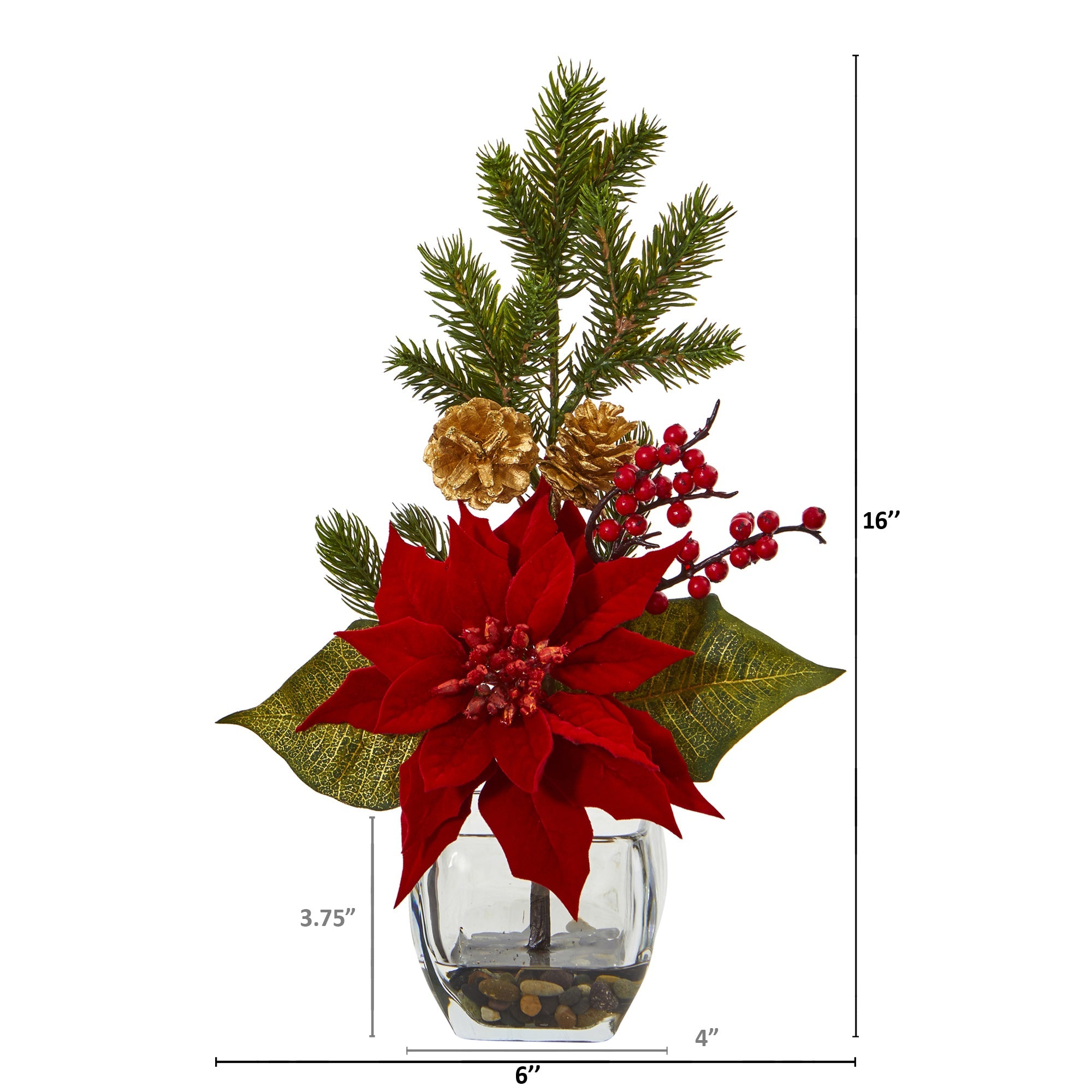 Poinsettia, Berry and Pine Artificial Arrangement in Vase