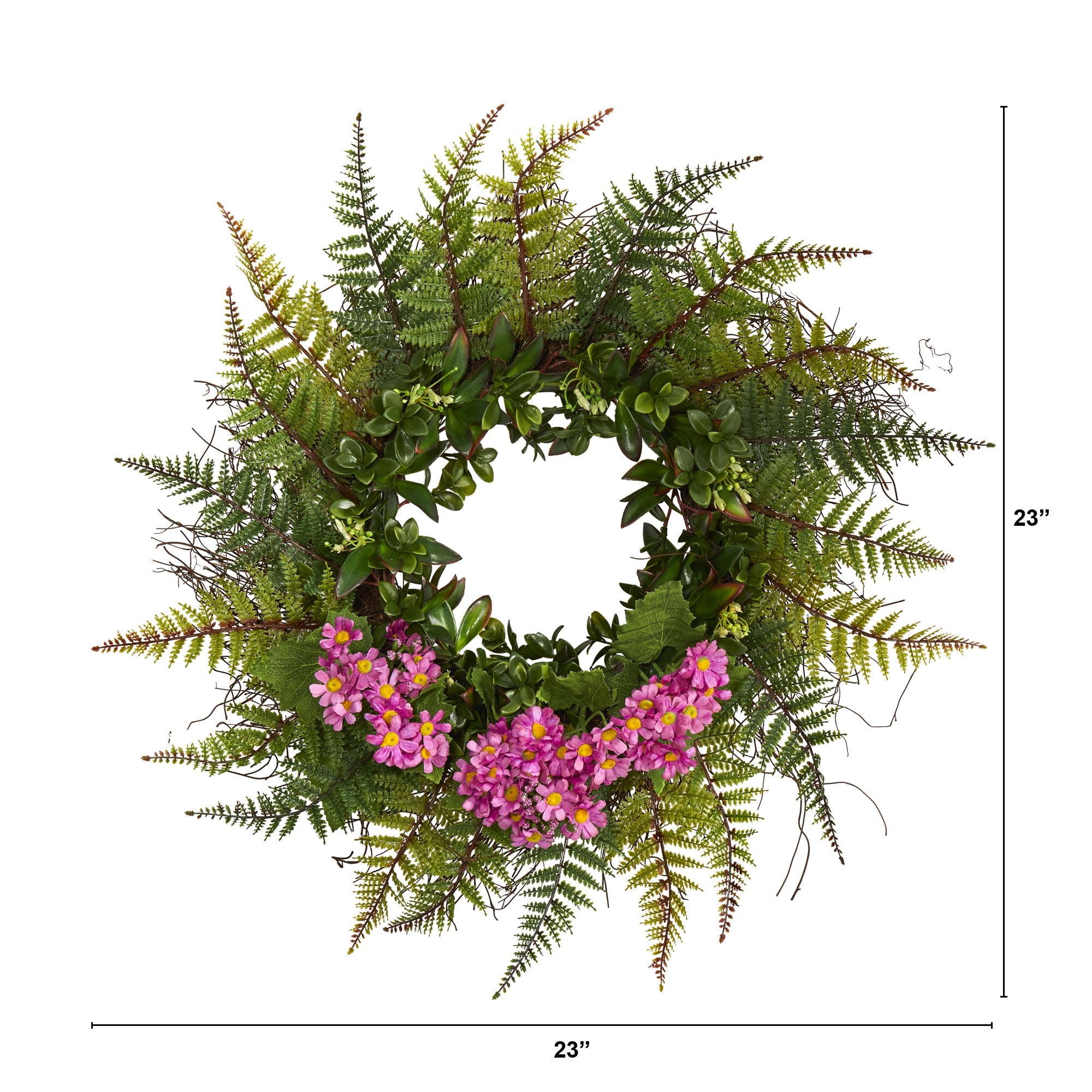 23" Assorted Fern and Daisy Artificial Wreath