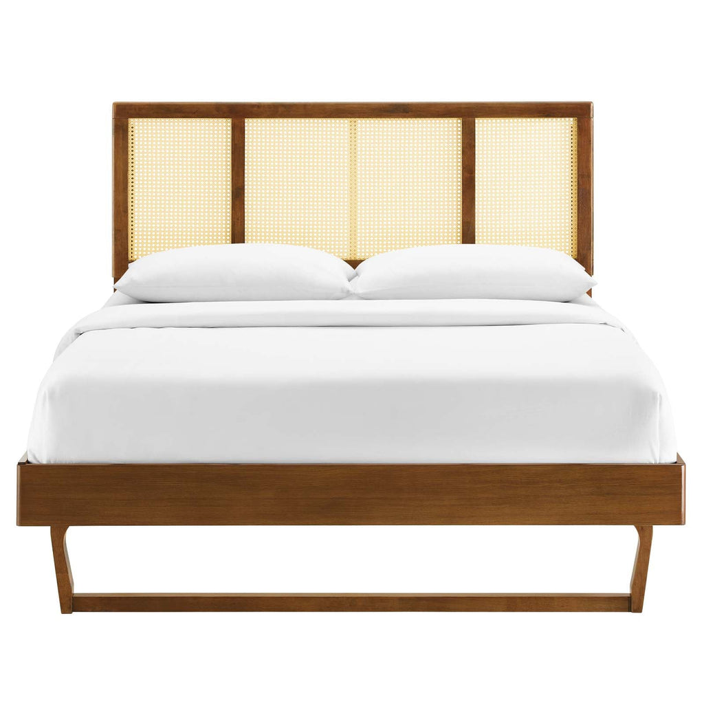 Kelsea Cane and Wood Full Platform Bed With Angular Legs by Modway
