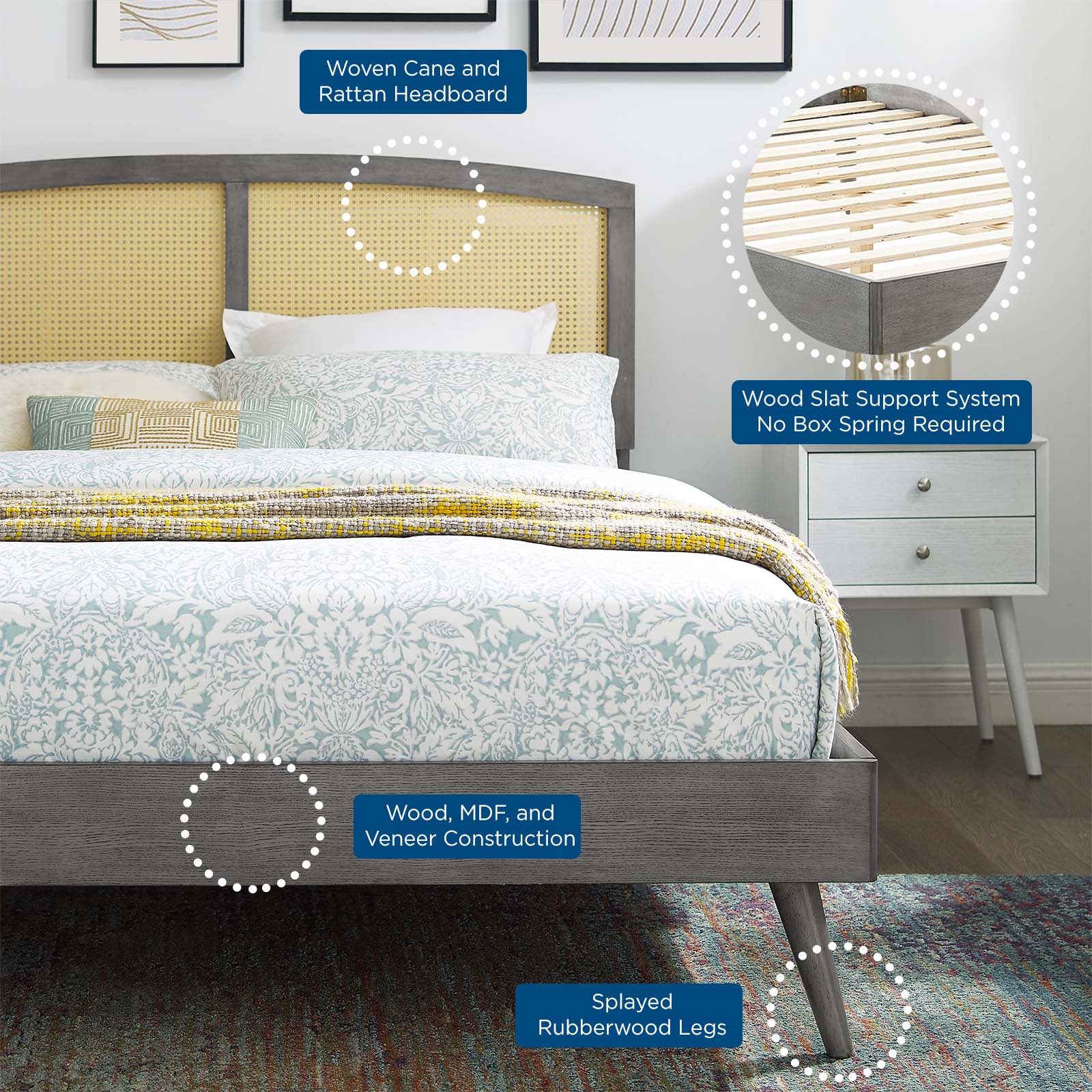 Sierra Cane and Wood Full Platform Bed With Splayed Legs by Modway