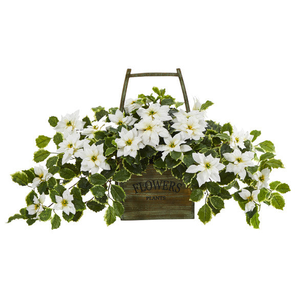 18" Poinsettia and Variegated Holly Artificial Plant