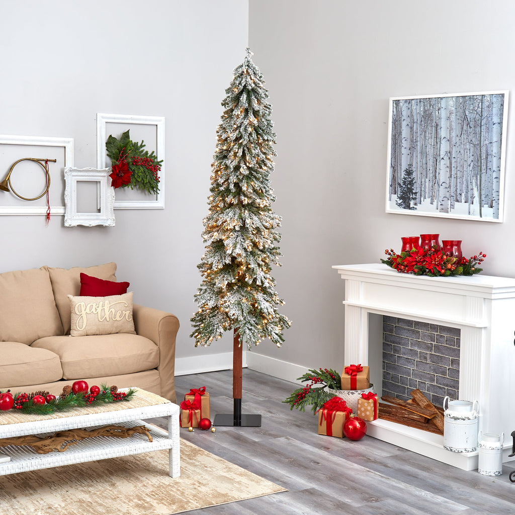 8' Flocked Gr& Alpine Artificial Christmas Tree w/ 500 Clear Lights