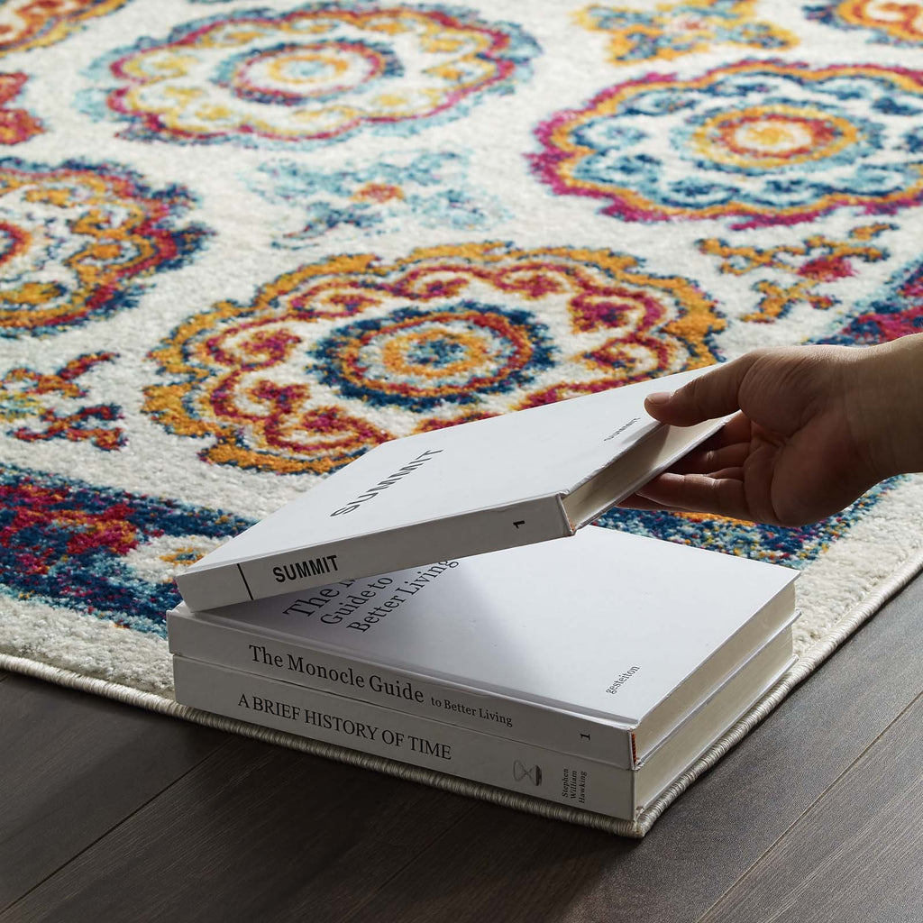 Entourage Odile Distressed Floral Moroccan Trellis 5x8 Area Rug by Modway