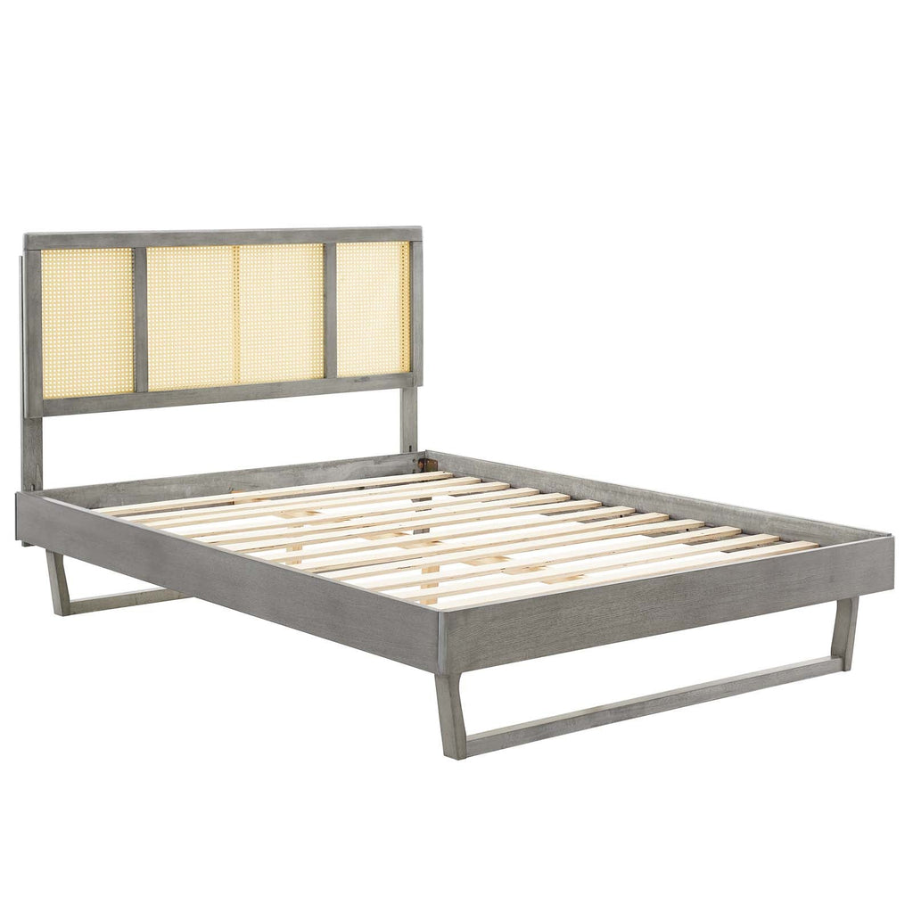 Kelsea Cane and Wood Full Platform Bed With Angular Legs by Modway