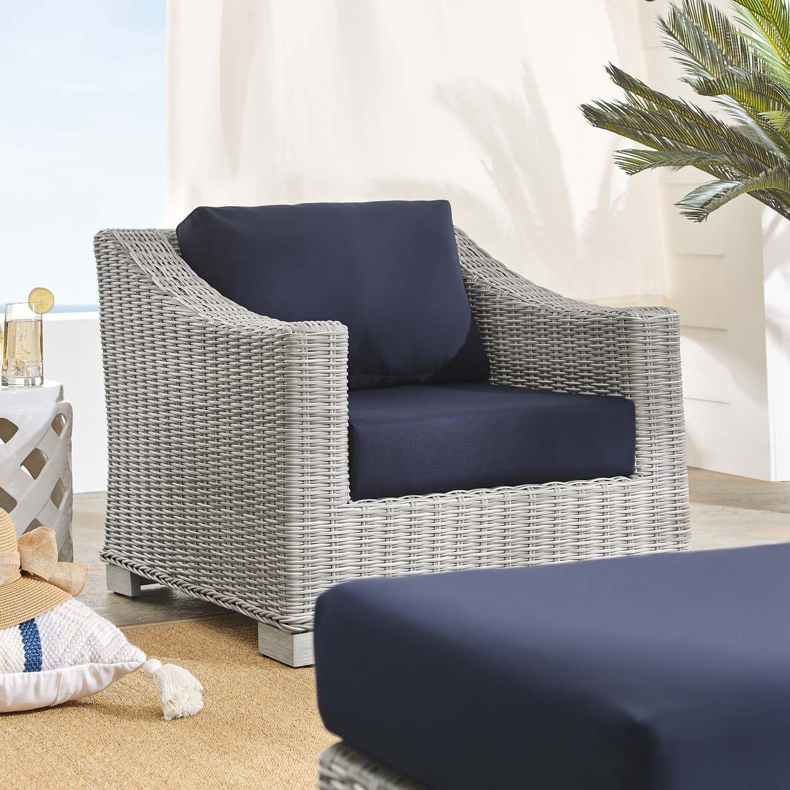 Conway 2-Piece Sunbrella¨ Outdoor Patio Wicker Rattan Armchair and Ottoman Set by Modway