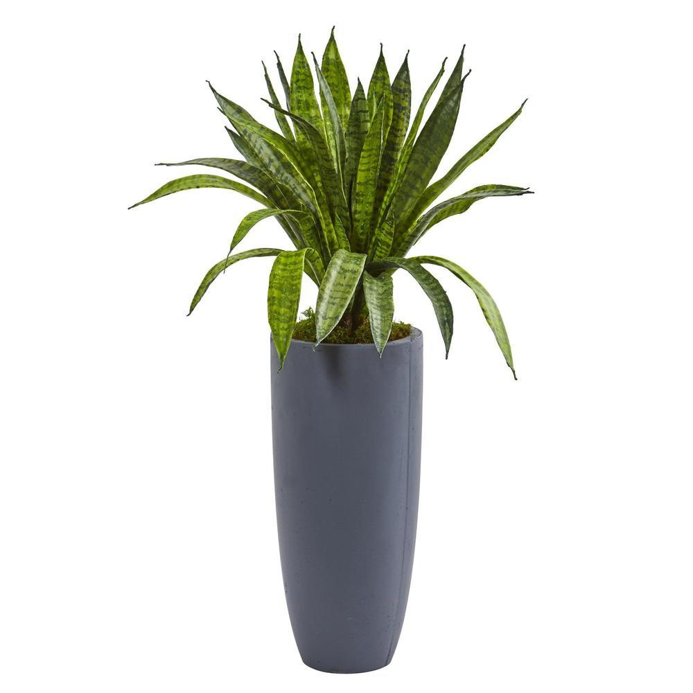 34"  Sansevieria Artificial Plant in Gray Planter