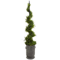 58" Cypress Artificial Spiral Topiary Tree in Vintage Metal Planter