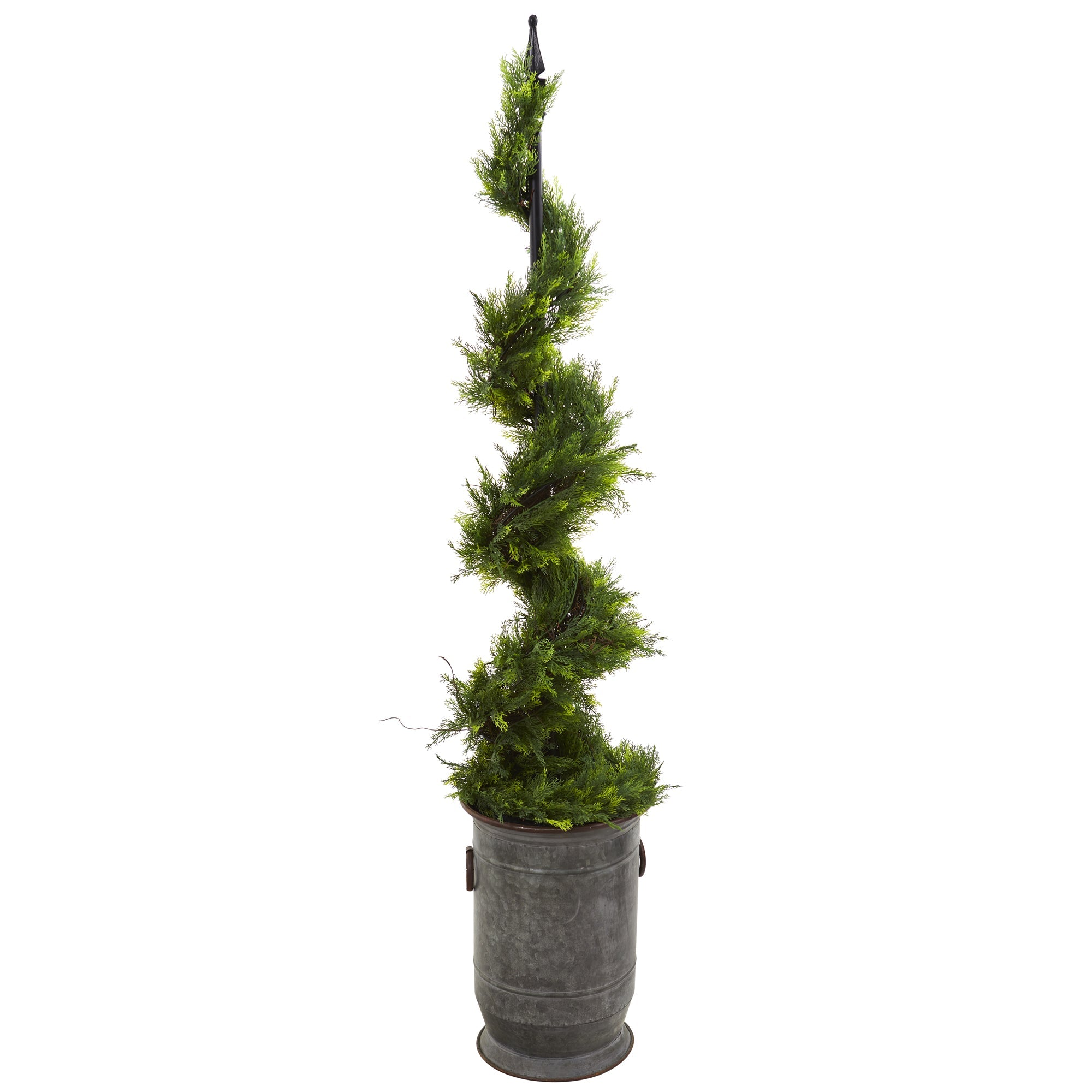 58" Cypress Artificial Spiral Topiary Tree in Vintage Metal Planter