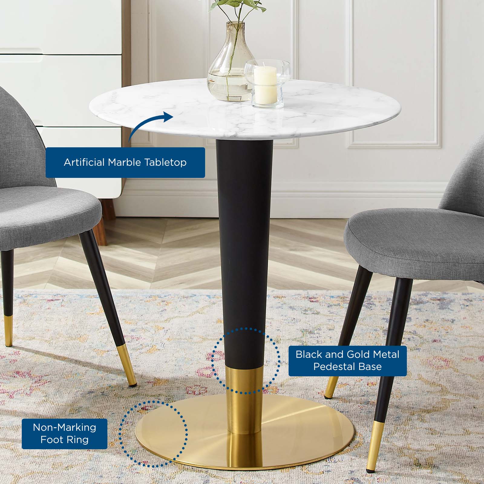Zinque 28" Artificial Marble Dining Table by Modway