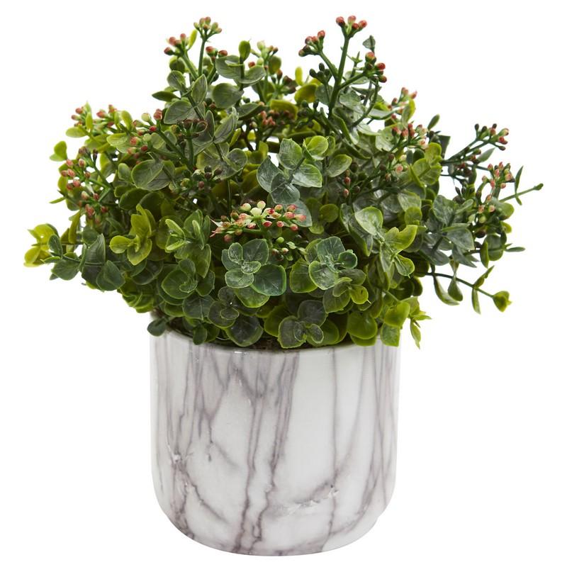 Eucalyptus Artificial Plant in Marble Finished Vase