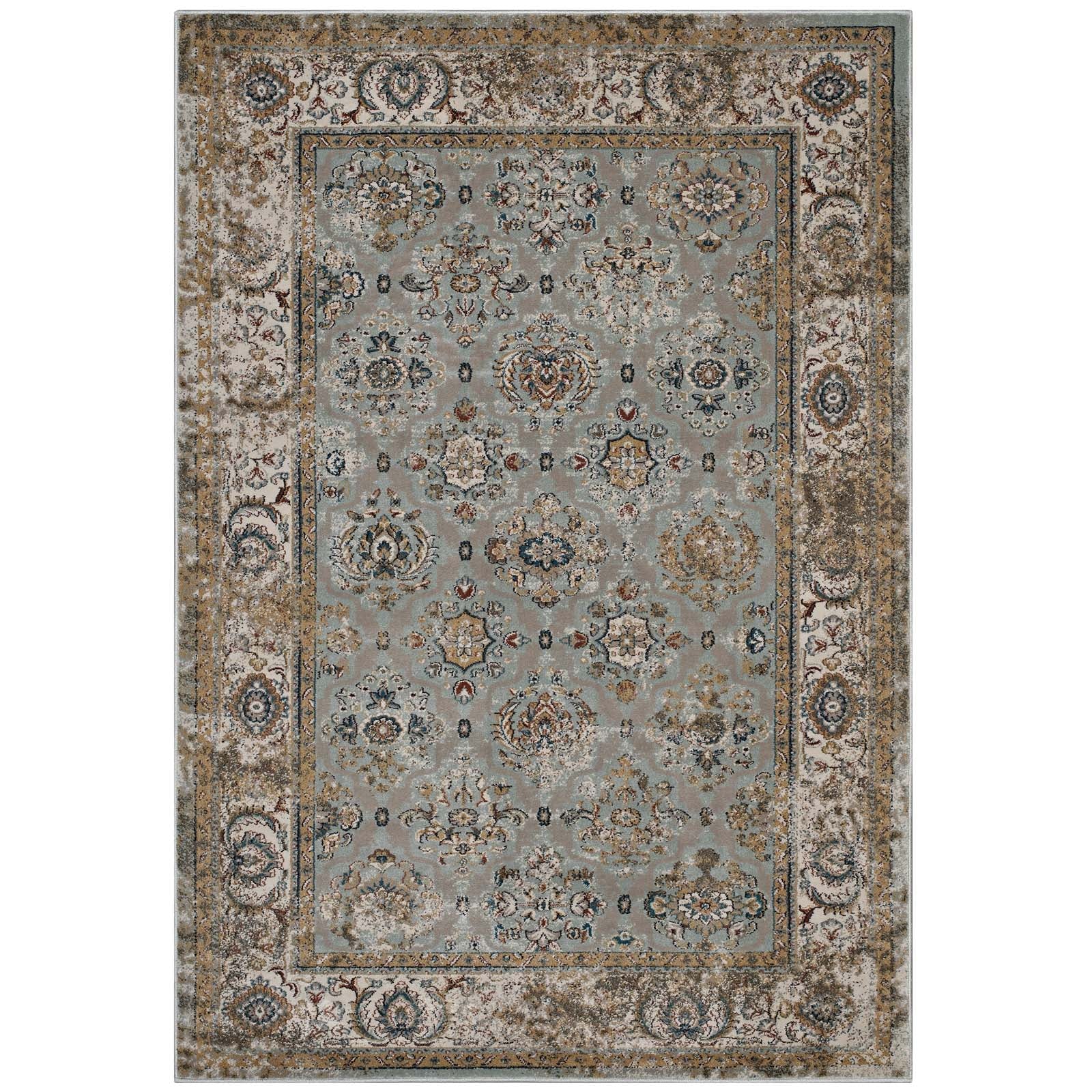 Hisa Distressed Vintage Floral Lattice 5x8 Area Rug by Modway