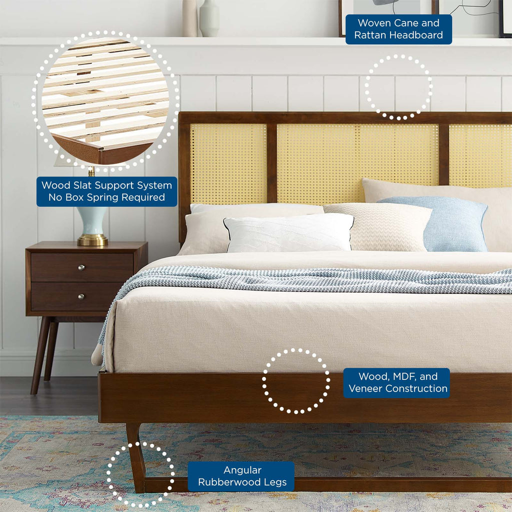 Kelsea Cane and Wood Full Platform Bed With Angular Legs by Modway