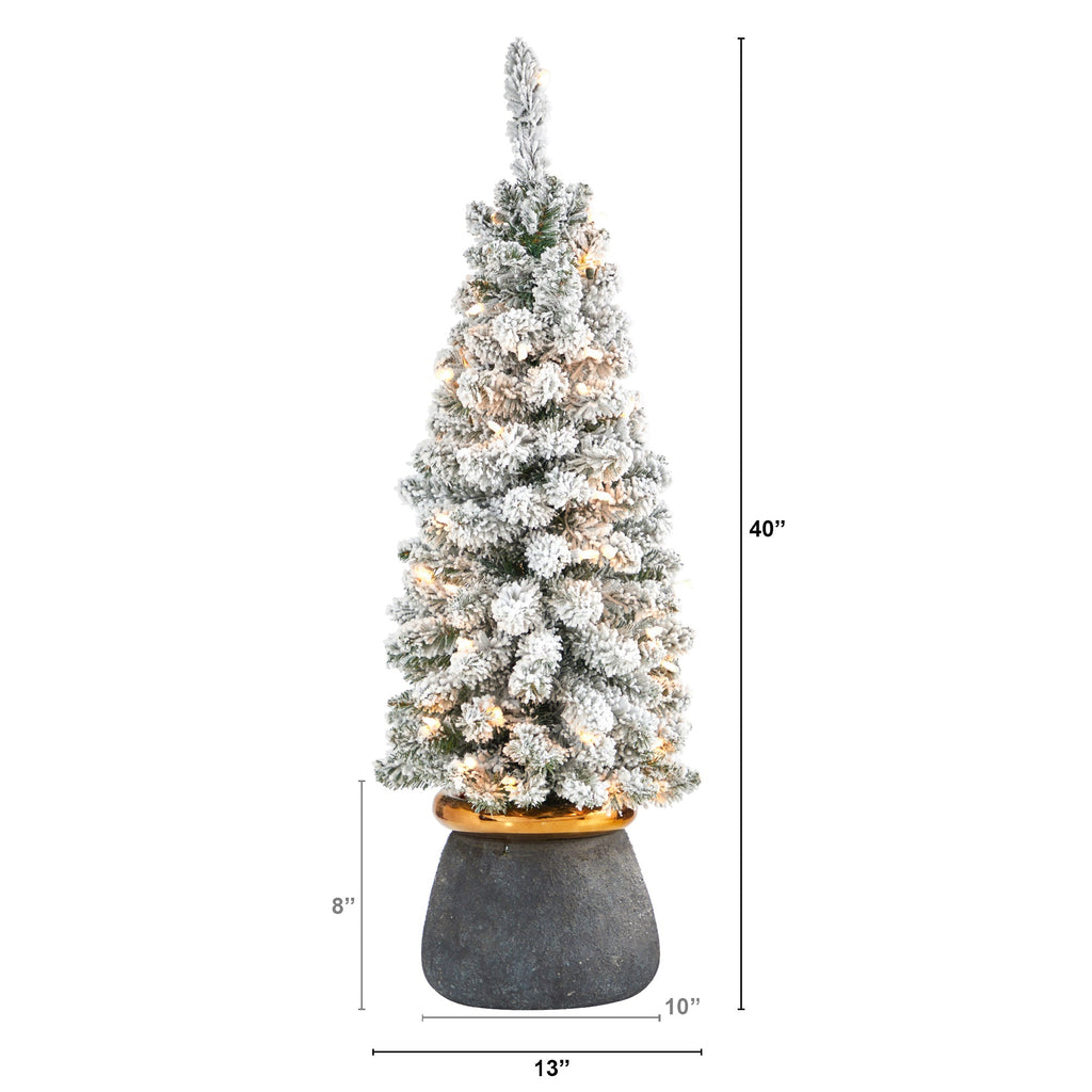 40' Flocked Pencil Artificial Christmas Tree w/ 50 Clear Lights & 132 Bendable