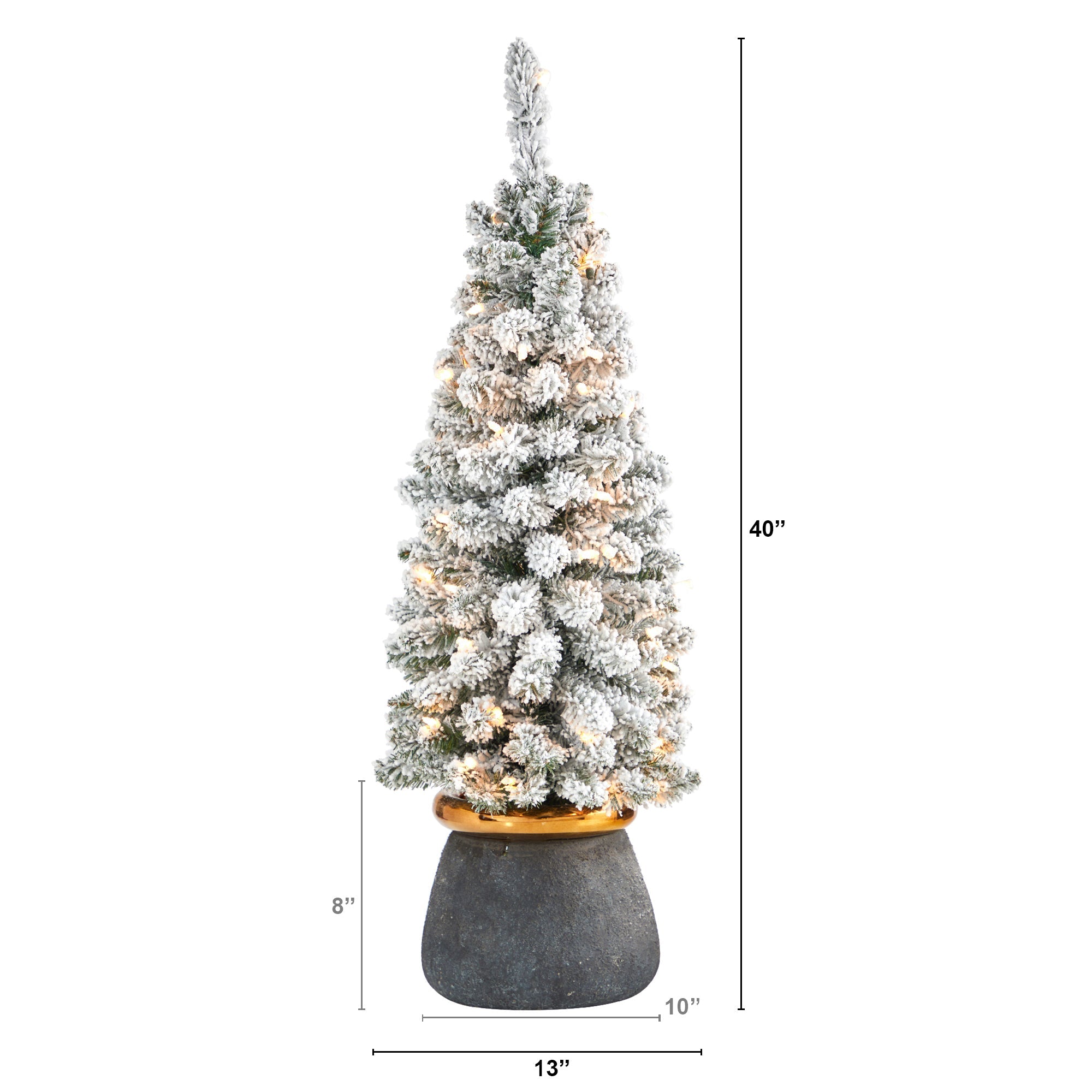40' Flocked Pencil Artificial Christmas Tree w/ 50 Clear Lights & 132 Bendable