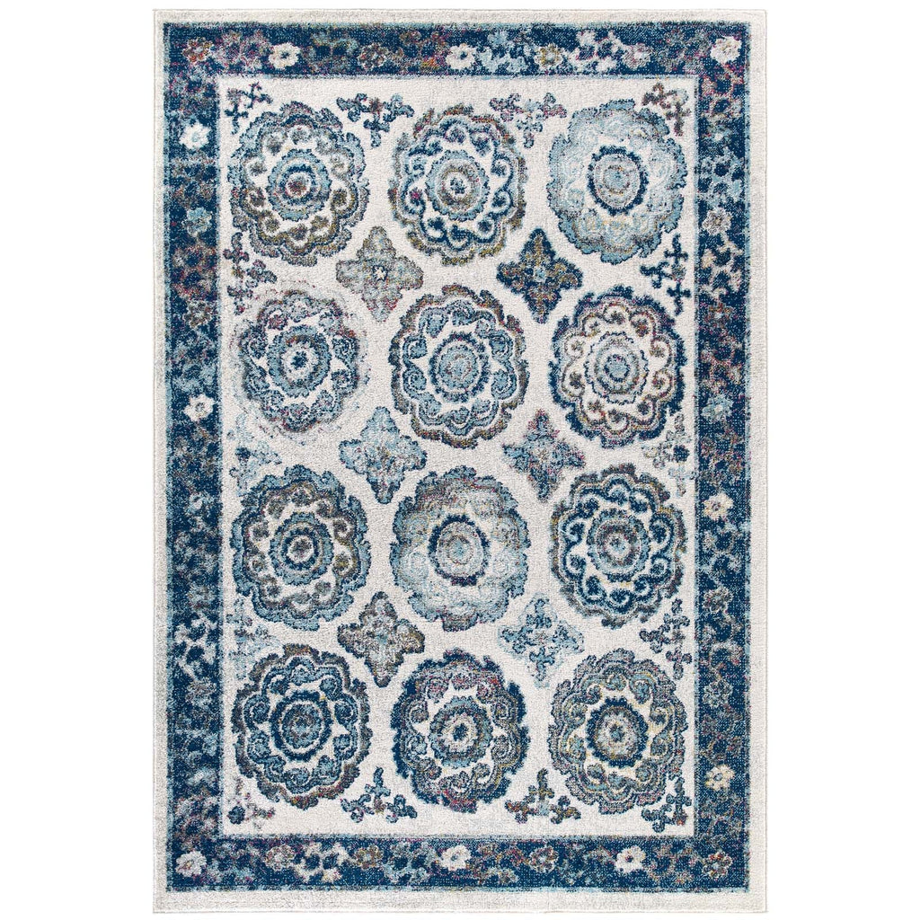 Entourage Odile Distressed Floral Moroccan Trellis 5x8 Area Rug by Modway
