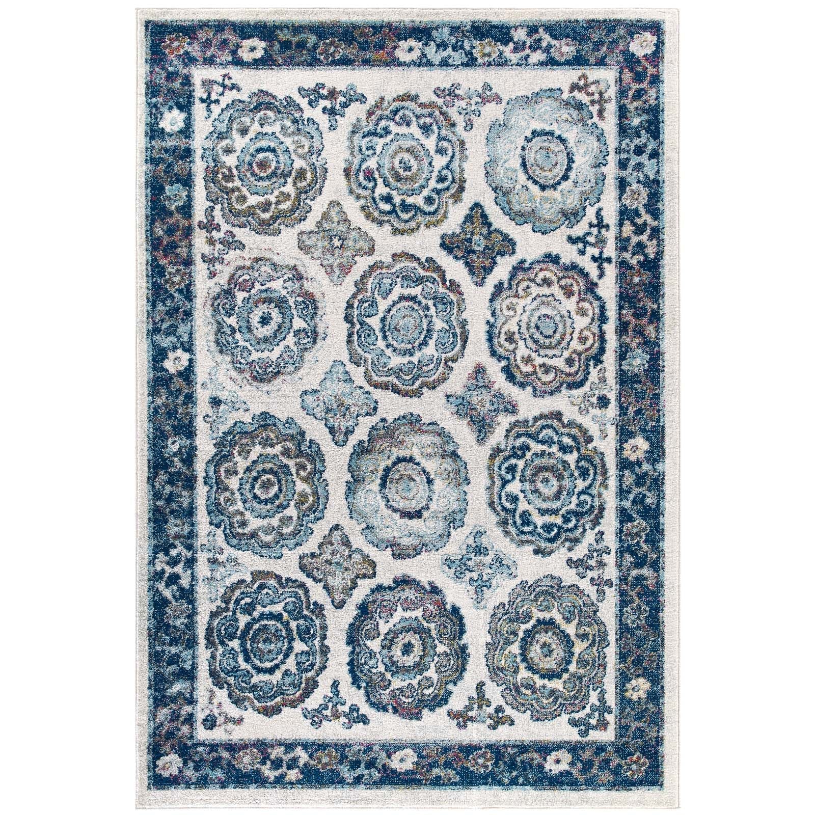 Entourage Odile Distressed Floral Moroccan Trellis 5x8 Area Rug by Modway