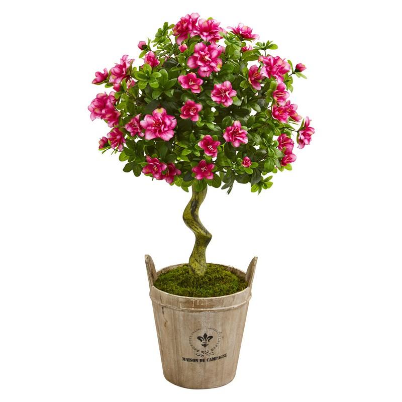 3' Azalea Artificial Topiary Tree in Farmhouse Planter