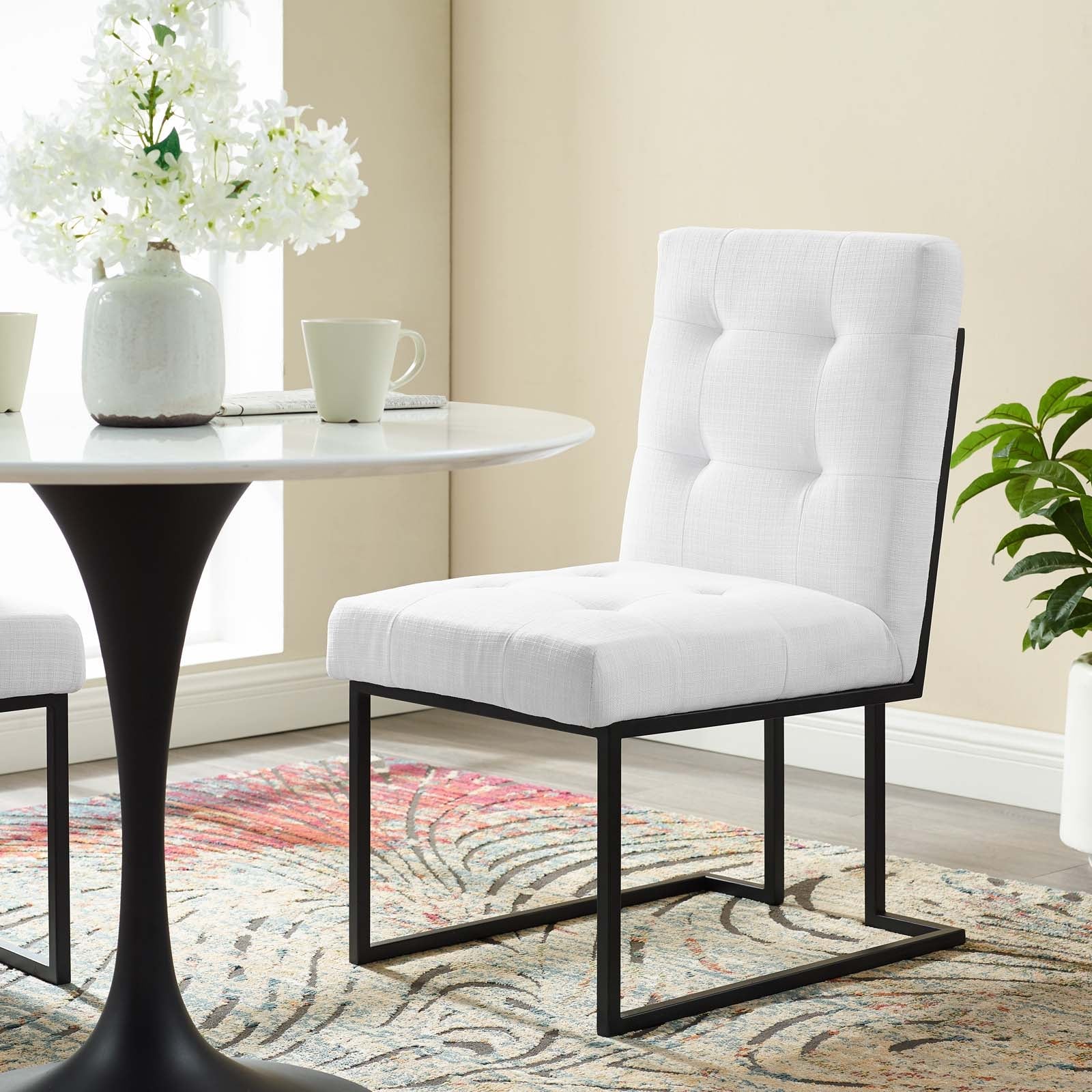 Privy Black Stainless Steel Upholstered Fabric Dining Chair by Modway