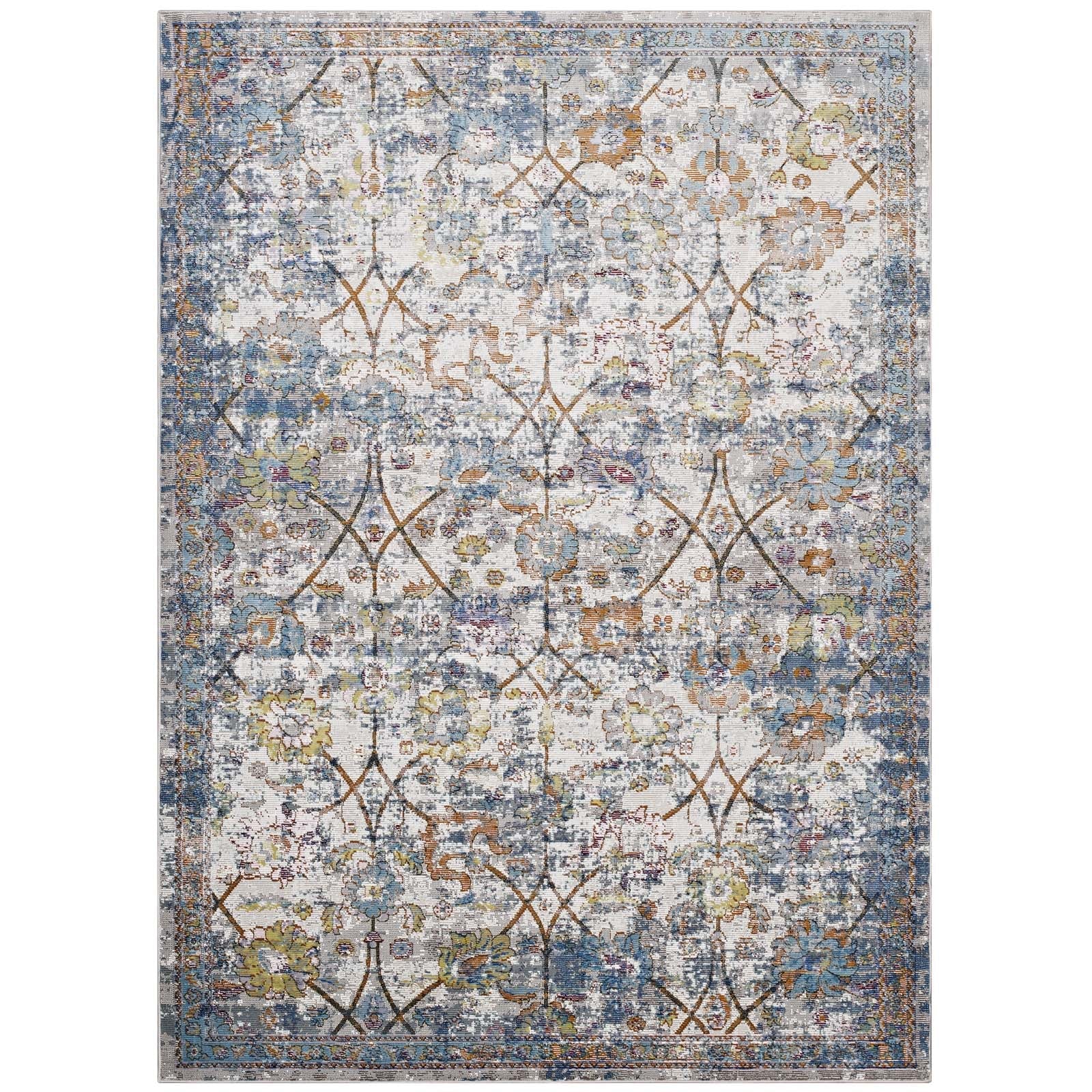 Minu Distressed Floral Lattice 4x6 Area Rug by Modway