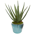18"  Aloe Artificial Plant in a Turquoise Planter