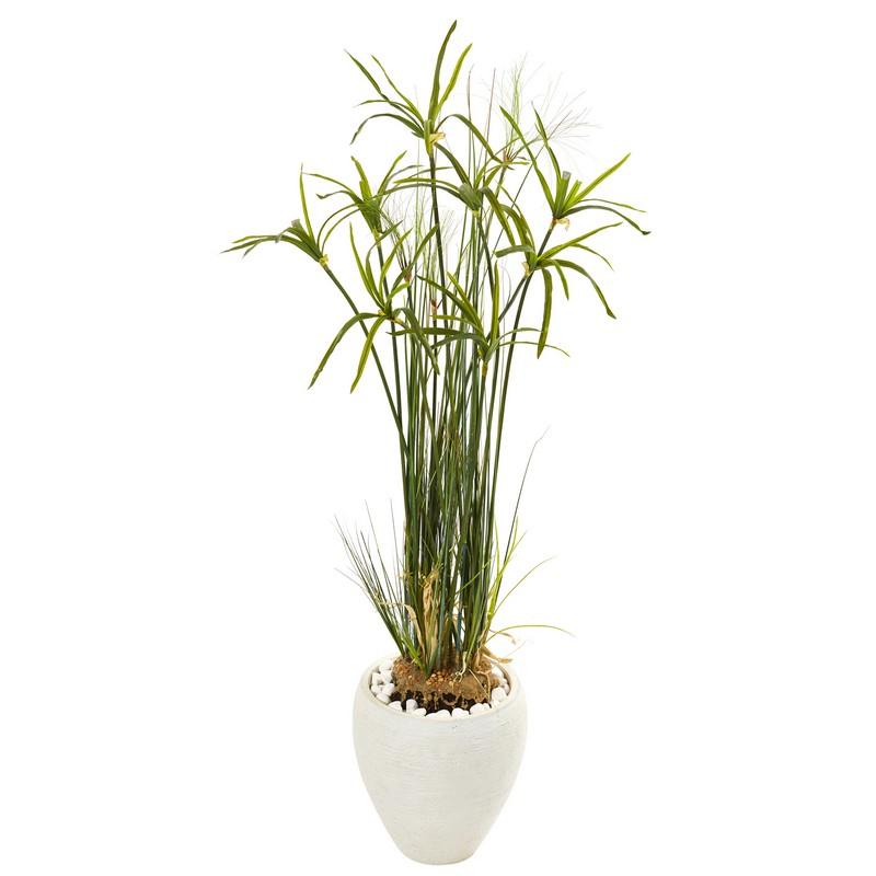 47"  Papyrus Artificial Plant in White Planter