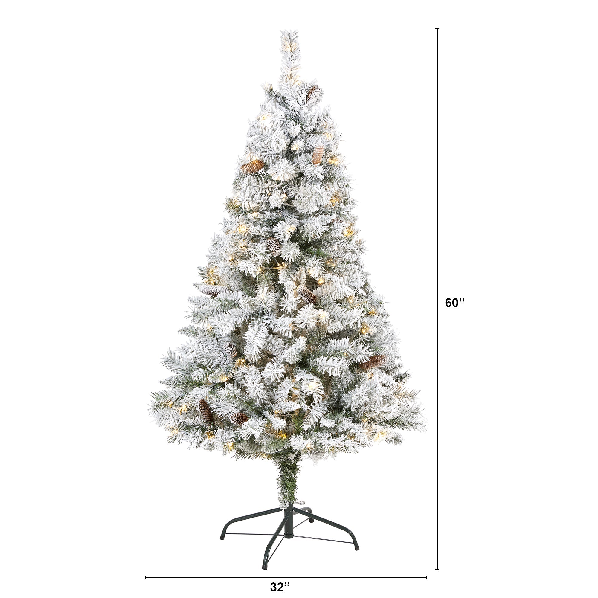 5' Flocked White River Mountain Pine Artificial Christmas Tree w/ Pinecones