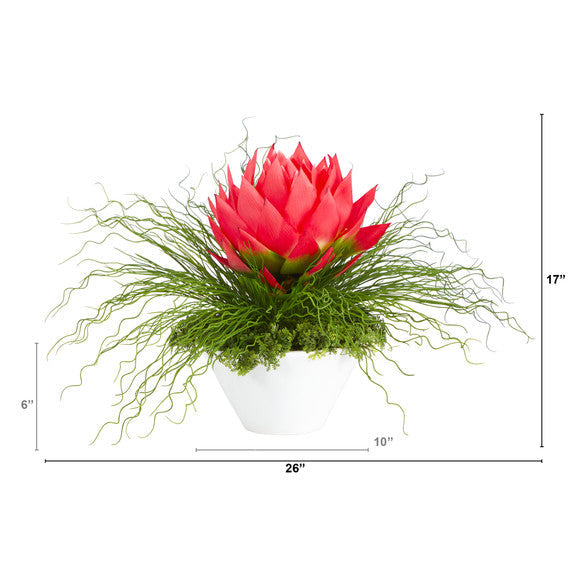 26" Musella and Grass Artificial Arrangement in White Vase