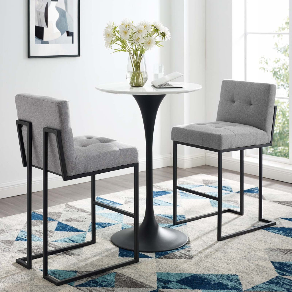 Privy Black Stainless Steel Upholstered Fabric Bar Stool Set of 2 by Modway
