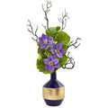 22"  Anemone and Lotus Leaf Artificial Arrangement in Vase