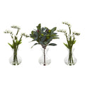 10" Baby Breath and Olive Artificial Arrangement in Vase (Set of 3)