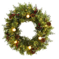 24" Christmas Artificial Wreath with 50 White Warm Lights, 7 Globe Bulbs