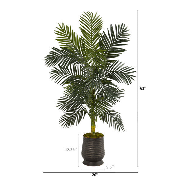 62" Golden Cane Artificial Palm Tree in Ribbed Metal Planter