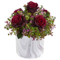 13"  Roses & Eucalyptus Artificial Arrangement in Marble Finished Vase
