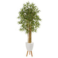 74"  Multi Bambusa Bamboo Artificial Tree in White Planter with Stand