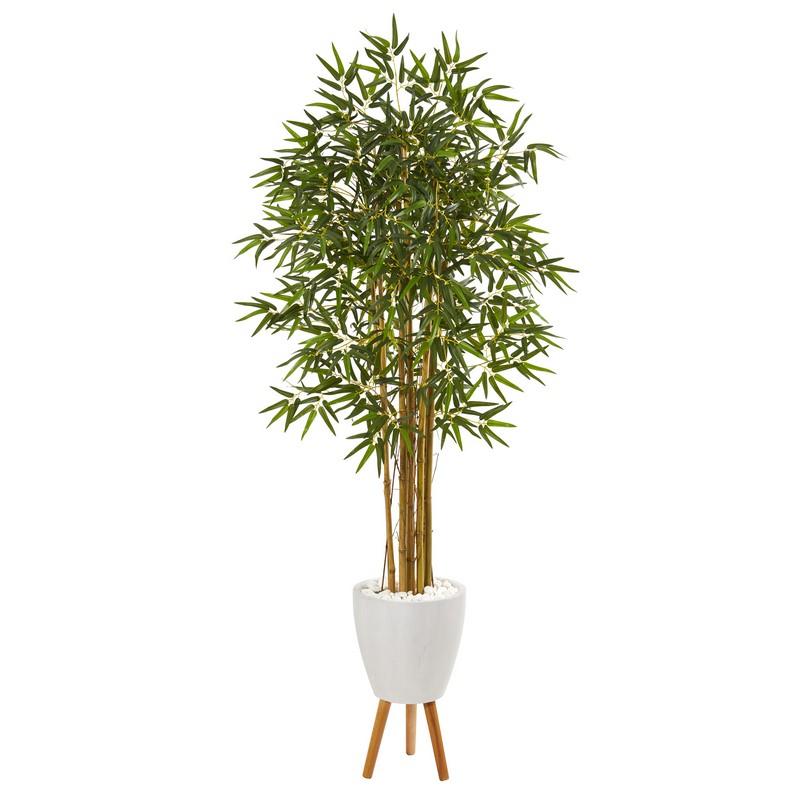 74"  Multi Bambusa Bamboo Artificial Tree in White Planter with Stand