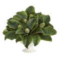 11" Magnolia Artificial Bud Plant in White Pedestal
