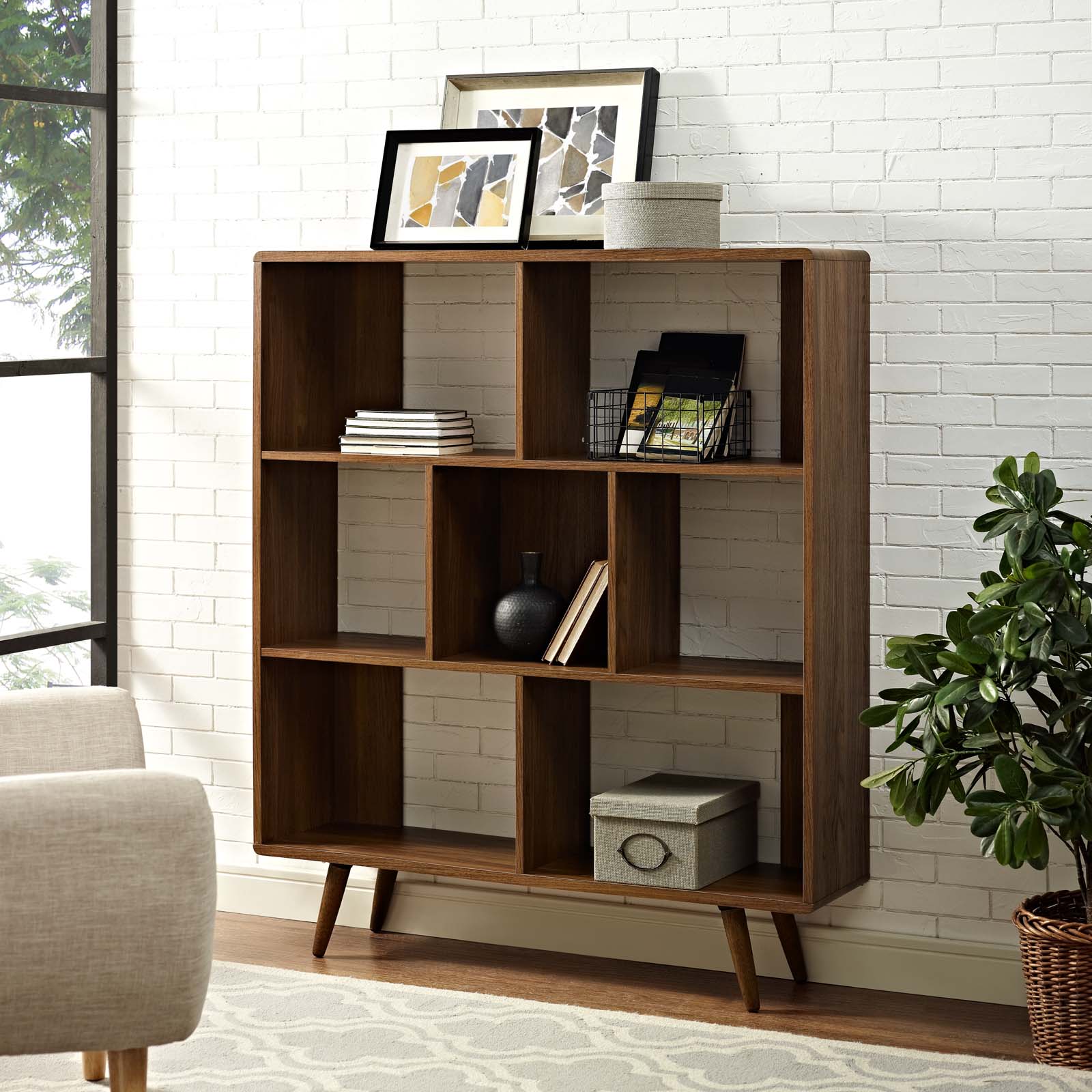 Transmit 7 Shelf Wood Grain Bookcase by Modway