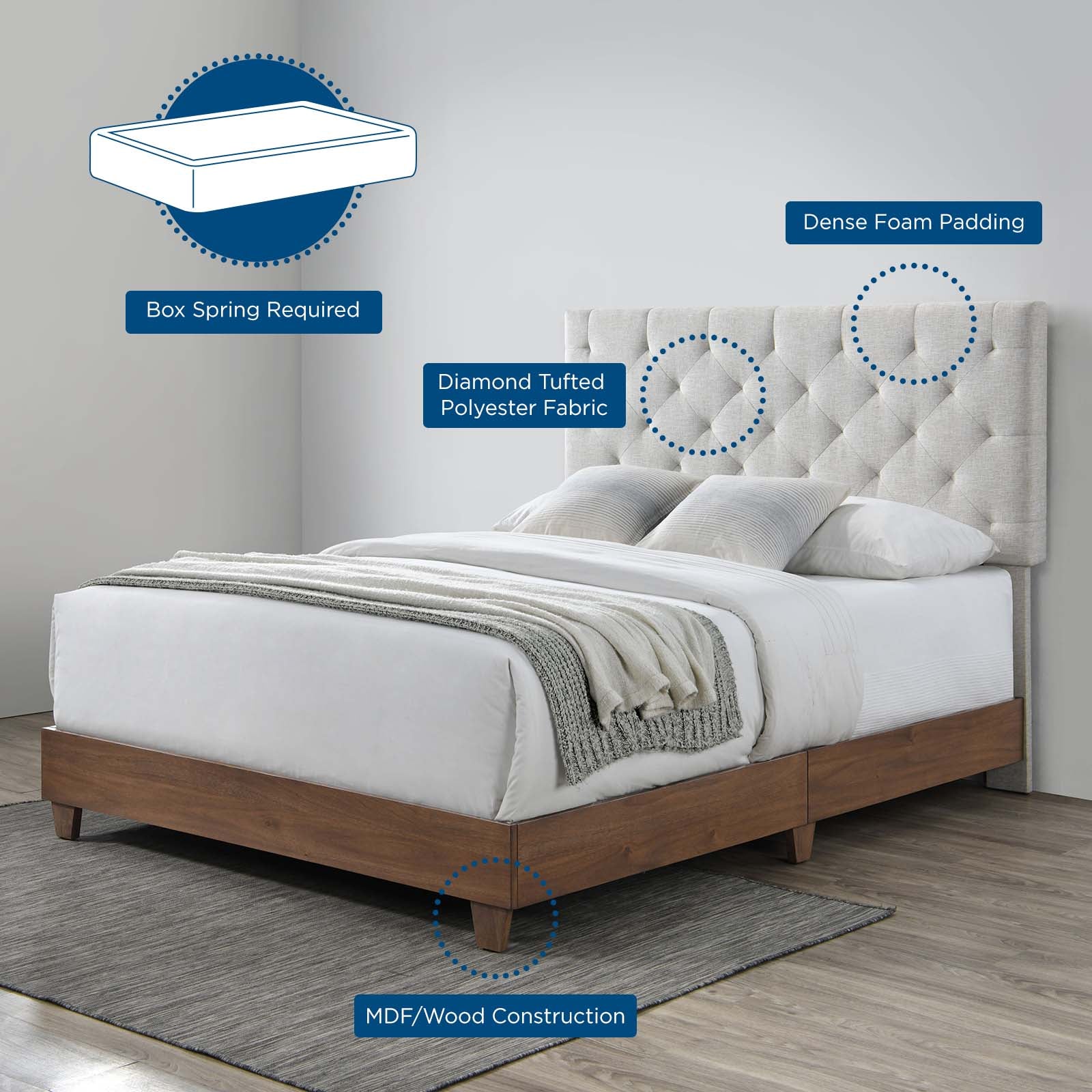 Rhiannon Diamond Tufted Upholstered Fabric Queen Bed by Modway