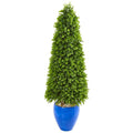 52" Eucalyptus Topiary Artificial Tree in Blue Planter