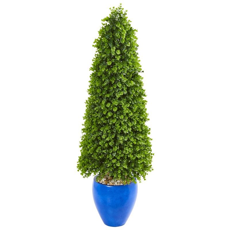 52" Eucalyptus Topiary Artificial Tree in Blue Planter