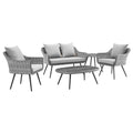 Endeavor 5 Piece Outdoor Patio Wicker Rattan Loveseat Armchair Coffee + Side Table Set by Modway