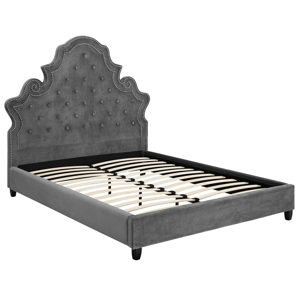 Valentina Tufted Nailhead Performance Velvet Queen Platform Bed by Modway