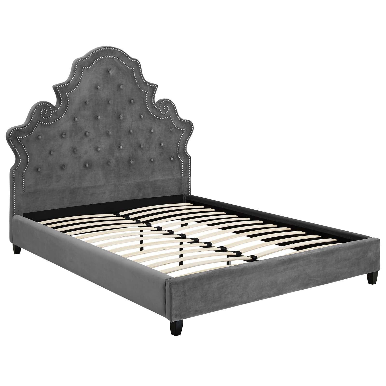Valentina Tufted Nailhead Performance Velvet Queen Platform Bed by Modway
